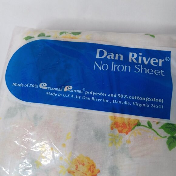 NOS Vintage Dan River Twin Fitted Sheet White Yellow Roses No Iron Fortrel NEW - Picture 6 of 6